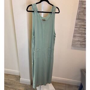 AMI Green Maxi Shift Dress Sleeveless Pocket Tencel Pullover Button Size Med NEW